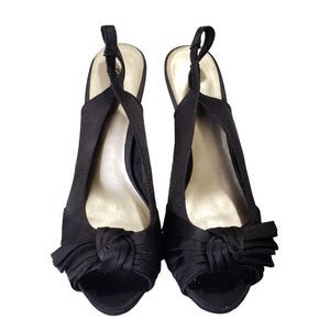 Sh171 Fioni Night black Satin High Heels with Bow detal and Open…